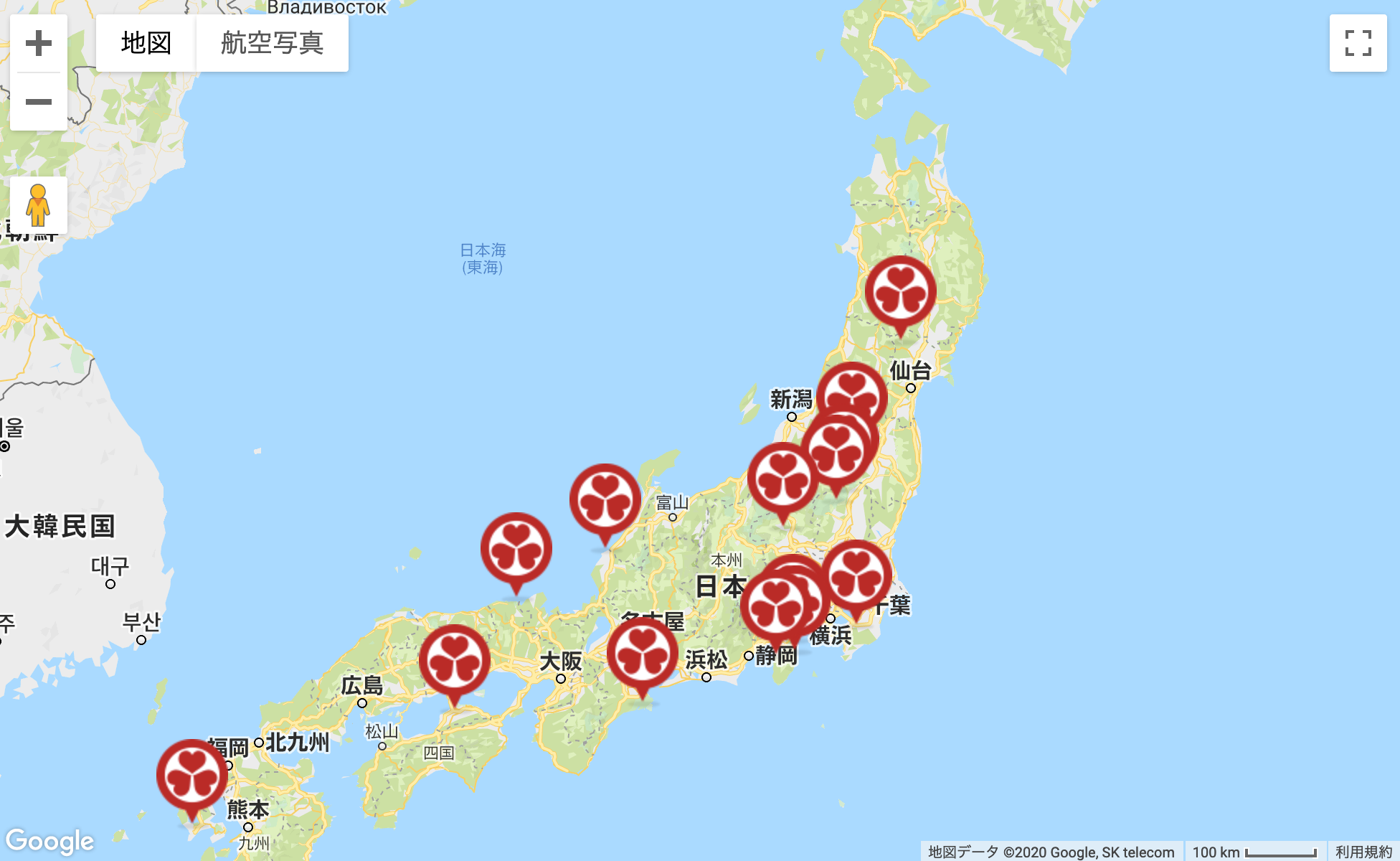 大江戸温泉の物件エリアポートフォリオマップ